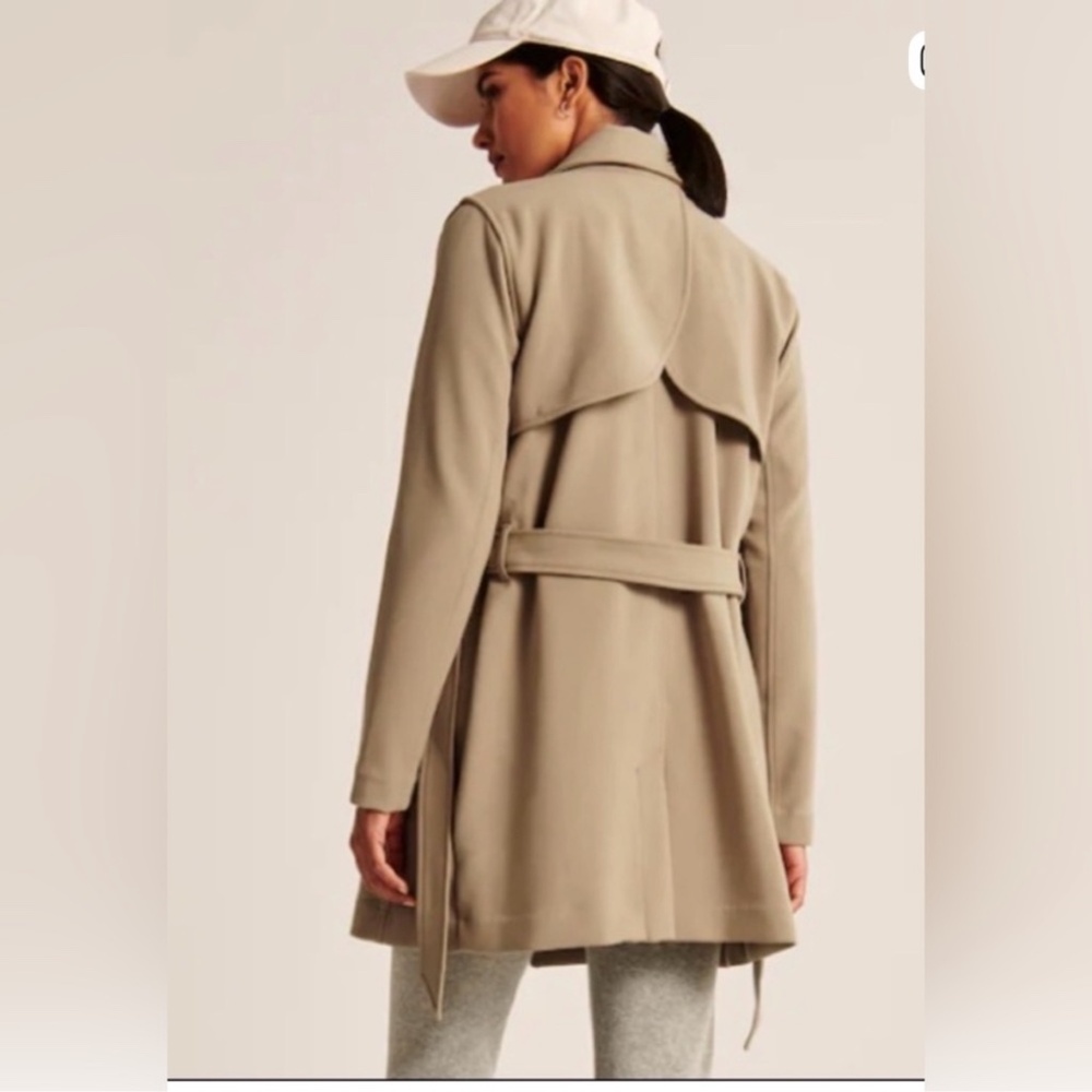Abercrombie & Fitch Drapey Trench Coat Women's S Tan Khaki Double Breasted Chic - Picture 2 of 13